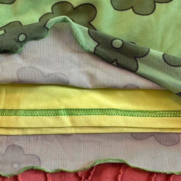 Bodycon Skirt Floral Mesh Overlay Mini Green Small - Picture 3 of 4